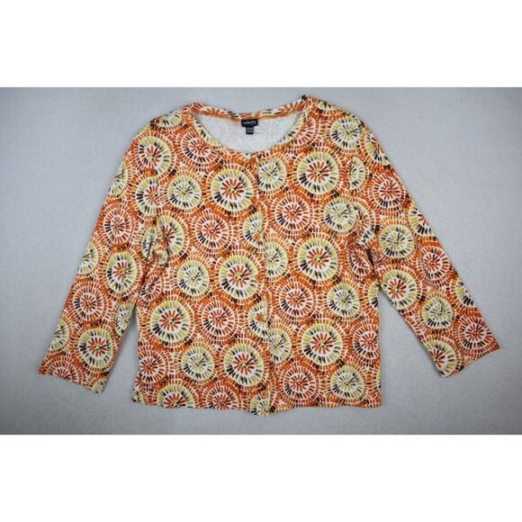 RAFAELLA - WOMEN'S ORANGE PRINT 3/4 SLEEVE STRETCH KNIT CARDIGAN SWEATER - PM - Picture 3 of 7